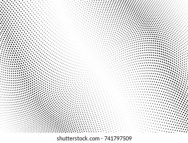 Abstract halftone wave dotted background. Futuristic twisted grunge pattern, dot, circles.  Vector modern optical pop art texture for posters, business cards, cover, labels mock-up, stickers layout