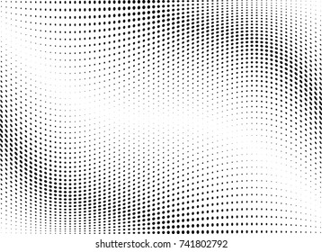Abstract halftone wave dotted background. Futuristic twisted grunge pattern, dot, circles.  Vector modern optical pop art texture for posters, business cards, cover, labels mock-up, stickers layout