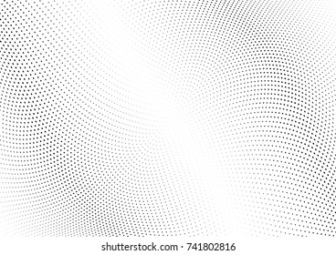 Abstract halftone wave dotted background. Futuristic twisted grunge pattern, dot, circles.  Vector modern optical pop art texture for posters, business cards, cover, labels mock-up, stickers layout