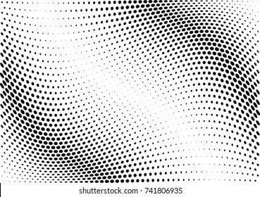 Abstract halftone wave dotted background. Futuristic twisted grunge pattern, dot, circles.  Vector modern optical pop art texture for posters, business cards, cover, labels mock-up, stickers layout