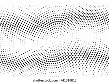 Abstract halftone wave dotted background. Futuristic twisted grunge pattern, dot, circles.  Vector modern optical pop art texture for posters, business cards, cover, labels mock-up, stickers layout