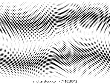 Abstract halftone wave dotted background. Futuristic twisted grunge pattern, dot, circles.  Vector modern optical pop art texture for posters, business cards, cover, labels mock-up, stickers layout