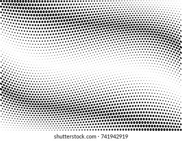 Abstract halftone wave dotted background. Futuristic twisted grunge pattern, dot, circles.  Vector modern optical pop art texture for posters, business cards, cover, labels mock-up, stickers layout