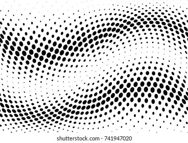 Abstract halftone wave dotted background. Futuristic twisted grunge pattern, dot, circles.  Vector modern optical pop art texture for posters, business cards, cover, labels mock-up, stickers layout