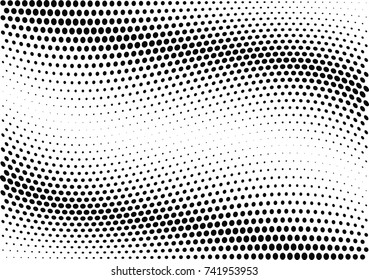 Abstract halftone wave dotted background. Futuristic twisted grunge pattern, dot, circles.  Vector modern optical pop art texture for posters, business cards, cover, labels mock-up, stickers layout