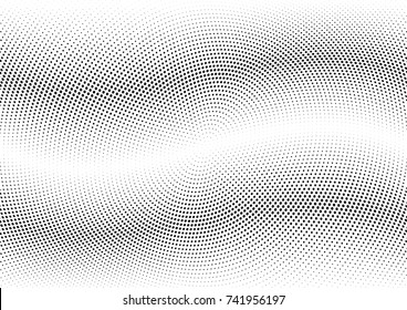 Abstract halftone wave dotted background. Futuristic twisted grunge pattern, dot, circles.  Vector modern optical pop art texture for posters, business cards, cover, labels mock-up, stickers layout
