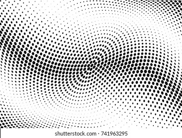Abstract halftone wave dotted background. Futuristic twisted grunge pattern, dot, circles.  Vector modern optical pop art texture for posters, business cards, cover, labels mock-up, stickers layout