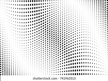 Abstract halftone wave dotted background. Futuristic twisted grunge pattern, dot, circles.  Vector modern optical pop art texture for posters, business cards, cover, labels mock-up, stickers layout