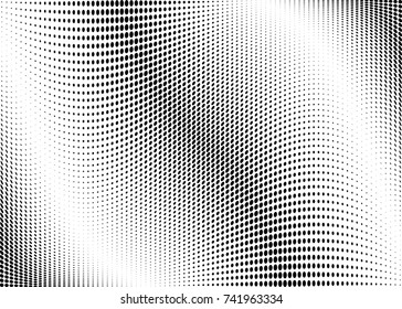Abstract halftone wave dotted background. Futuristic twisted grunge pattern, dot, circles.  Vector modern optical pop art texture for posters, business cards, cover, labels mock-up, stickers layout