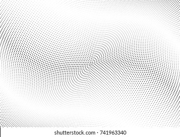 Abstract halftone wave dotted background. Futuristic twisted grunge pattern, dot, circles.  Vector modern optical pop art texture for posters, business cards, cover, labels mock-up, stickers layout