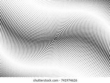 Abstract halftone wave dotted background. Futuristic twisted grunge pattern, dot, circles.  Vector modern optical pop art texture for posters, business cards, cover, labels mock-up, stickers layout