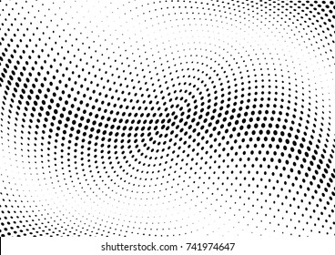 Abstract halftone wave dotted background. Futuristic twisted grunge pattern, dot, circles.  Vector modern optical pop art texture for posters, business cards, cover, labels mock-up, stickers layout