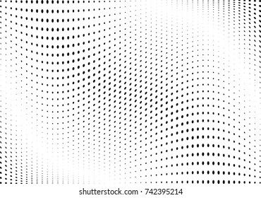 Abstract halftone wave dotted background. Futuristic twisted grunge pattern, dot, circles.  Vector modern optical pop art texture for posters, business cards, cover, labels mock-up, stickers layout