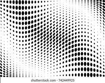 Abstract halftone wave dotted background. Futuristic twisted grunge pattern, dot, circles.  Vector modern optical pop art texture for posters, business cards, cover, labels mock-up, stickers layout