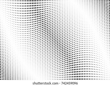 Abstract halftone wave dotted background. Futuristic twisted grunge pattern, dot, circles.  Vector modern optical pop art texture for posters, business cards, cover, labels mock-up, stickers layout