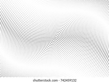Abstract halftone wave dotted background. Futuristic twisted grunge pattern, dot, circles.  Vector modern optical pop art texture for posters, business cards, cover, labels mock-up, stickers layout