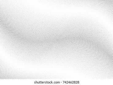 Abstract halftone wave dotted background. Futuristic twisted grunge pattern, dot, circles.  Vector modern optical pop art texture for posters, business cards, cover, labels mock-up, stickers layout
