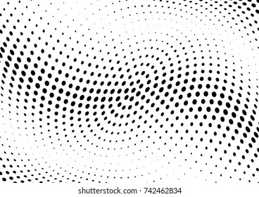 Abstract halftone wave dotted background. Futuristic twisted grunge pattern, dot, circles.  Vector modern optical pop art texture for posters, business cards, cover, labels mock-up, stickers layout