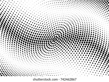 Abstract halftone wave dotted background. Futuristic twisted grunge pattern, dot, circles.  Vector modern optical pop art texture for posters, business cards, cover, labels mock-up, stickers layout