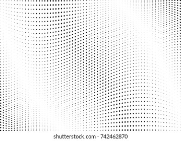 Abstract halftone wave dotted background. Futuristic twisted grunge pattern, dot, circles.  Vector modern optical pop art texture for posters, business cards, cover, labels mock-up, stickers layout