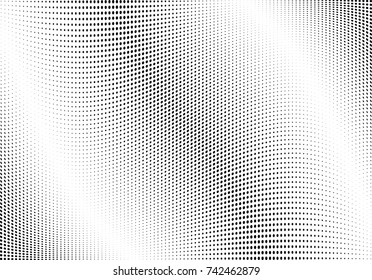 Abstract halftone wave dotted background. Futuristic twisted grunge pattern, dot, circles.  Vector modern optical pop art texture for posters, business cards, cover, labels mock-up, stickers layout