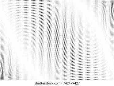 Abstract halftone wave dotted background. Futuristic twisted grunge pattern, dot, circles.  Vector modern optical pop art texture for posters, business cards, cover, labels mock-up, stickers layout