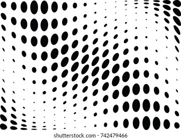 Abstract halftone wave dotted background. Futuristic twisted grunge pattern, dot, circles.  Vector modern optical pop art texture for posters, business cards, cover, labels mock-up, stickers layout