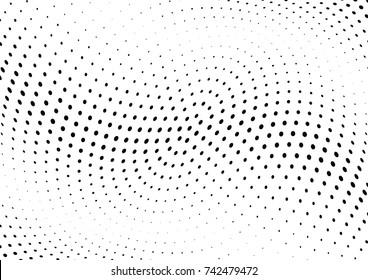 Abstract halftone wave dotted background. Futuristic twisted grunge pattern, dot, circles.  Vector modern optical pop art texture for posters, business cards, cover, labels mock-up, stickers layout