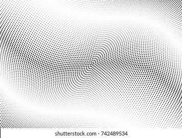 Abstract halftone wave dotted background. Futuristic twisted grunge pattern, dot, circles.  Vector modern optical pop art texture for posters, business cards, cover, labels mock-up, stickers layout