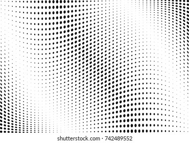 Abstract halftone wave dotted background. Futuristic twisted grunge pattern, dot, circles.  Vector modern optical pop art texture for posters, business cards, cover, labels mock-up, stickers layout