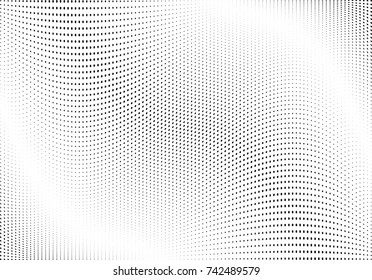 Abstract halftone wave dotted background. Futuristic twisted grunge pattern, dot, circles.  Vector modern optical pop art texture for posters, business cards, cover, labels mock-up, stickers layout