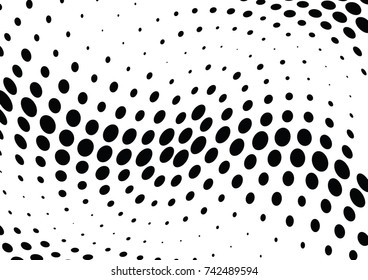 Abstract halftone wave dotted background. Futuristic twisted grunge pattern, dot, circles.  Vector modern optical pop art texture for posters, business cards, cover, labels mock-up, stickers layout