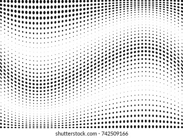 Abstract halftone wave dotted background. Futuristic twisted grunge pattern, dot, circles.  Vector modern optical pop art texture for posters, business cards, cover, labels mock-up, stickers layout