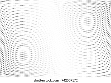 Abstract halftone wave dotted background. Futuristic twisted grunge pattern, dot, circles.  Vector modern optical pop art texture for posters, business cards, cover, labels mock-up, stickers layout