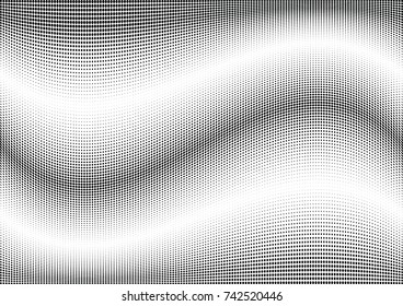 Abstract halftone wave dotted background. Futuristic twisted grunge pattern, dot, circles.  Vector modern optical pop art texture for posters, business cards, cover, labels mock-up, stickers layout