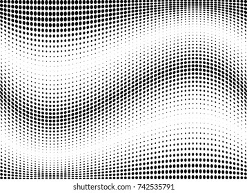 Abstract halftone wave dotted background. Futuristic twisted grunge pattern, dot, circles.  Vector modern optical pop art texture for posters, business cards, cover, labels mock-up, stickers layout