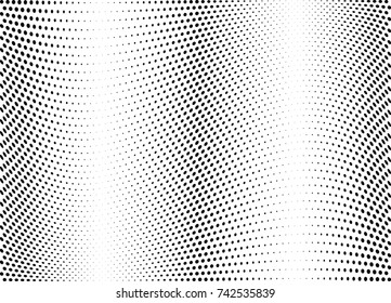 Abstract halftone wave dotted background. Futuristic twisted grunge pattern, dot, circles.  Vector modern optical pop art texture for posters, business cards, cover, labels mock-up, stickers layout
