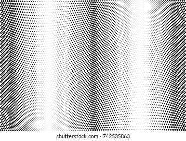 Abstract halftone wave dotted background. Futuristic twisted grunge pattern, dot, circles.  Vector modern optical pop art texture for posters, business cards, cover, labels mock-up, stickers layout