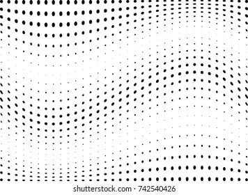 Abstract halftone wave dotted background. Futuristic twisted grunge pattern, dot, circles.  Vector modern optical pop art texture for posters, business cards, cover, labels mock-up, stickers layout