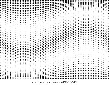 Abstract halftone wave dotted background. Futuristic twisted grunge pattern, dot, circles.  Vector modern optical pop art texture for posters, business cards, cover, labels mock-up, stickers layout