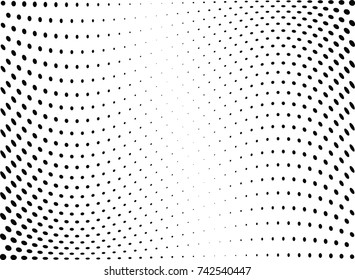 Abstract halftone wave dotted background. Futuristic twisted grunge pattern, dot, circles.  Vector modern optical pop art texture for posters, business cards, cover, labels mock-up, stickers layout