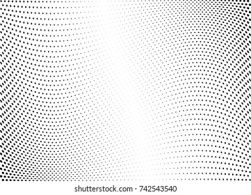 Abstract halftone wave dotted background. Futuristic twisted grunge pattern, dot, circles.  Vector modern optical pop art texture for posters, business cards, cover, labels mock-up, stickers layout