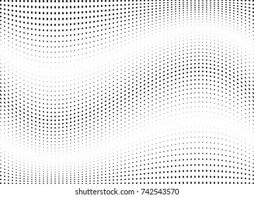 Abstract halftone wave dotted background. Futuristic twisted grunge pattern, dot, circles.  Vector modern optical pop art texture for posters, business cards, cover, labels mock-up, stickers layout