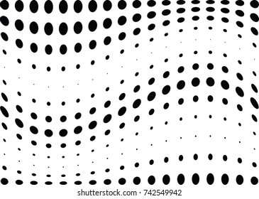 Abstract halftone wave dotted background. Futuristic twisted grunge pattern, dot, circles.  Vector modern optical pop art texture for posters, business cards, cover, labels mock-up, stickers layout