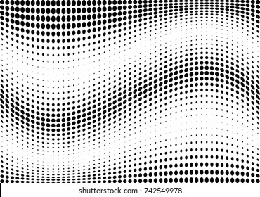 Abstract halftone wave dotted background. Futuristic twisted grunge pattern, dot, circles.  Vector modern optical pop art texture for posters, business cards, cover, labels mock-up, stickers layout