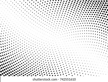 Abstract halftone wave dotted background. Futuristic twisted grunge pattern, dot, circles.  Vector modern optical pop art texture for posters, business cards, cover, labels mock-up, stickers layout