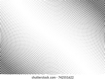 Abstract halftone wave dotted background. Futuristic twisted grunge pattern, dot, circles.  Vector modern optical pop art texture for posters, business cards, cover, labels mock-up, stickers layout