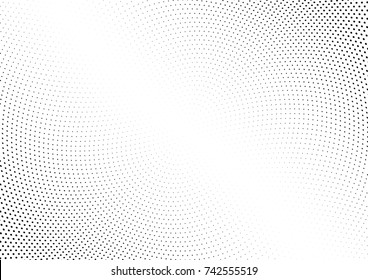 Abstract halftone wave dotted background. Futuristic twisted grunge pattern, dot, circles.  Vector modern optical pop art texture for posters, business cards, cover, labels mock-up, stickers layout