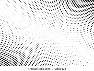 Abstract halftone wave dotted background. Futuristic twisted grunge pattern, dot, circles.  Vector modern optical pop art texture for posters, business cards, cover, labels mock-up, stickers layout
