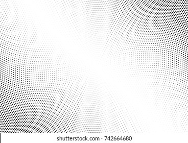 Abstract halftone wave dotted background. Futuristic twisted grunge pattern, dot, circles.  Vector modern optical pop art texture for posters, business cards, cover, labels mock-up, stickers layout